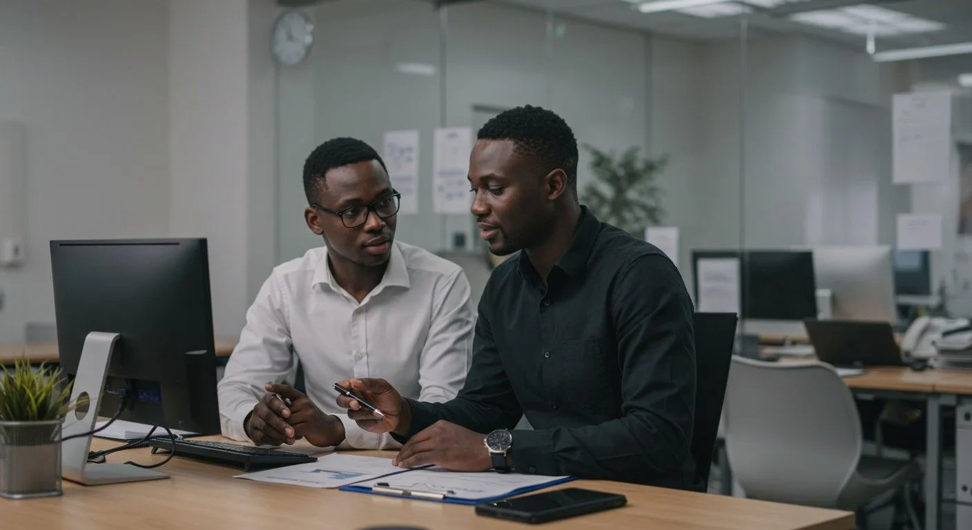 Business professionals discussing a challenge